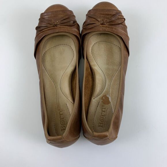 Born Chelan Ballet Flat Brown Leather Slip On Bow Round Toe Comfort Womens 7.5 - Picture 8 of 11